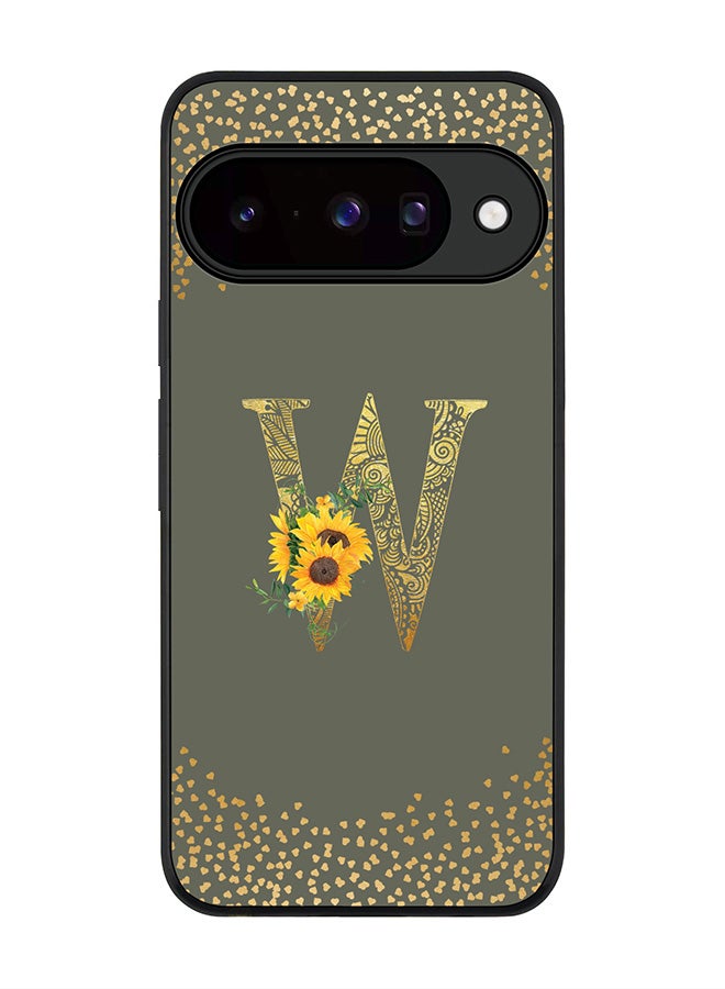 For Google Pixel 10 Case,Slim fit Camera Protection, Shockproof Thin Phone cover  - Custom Floral Monogram - W  (Olive Green )